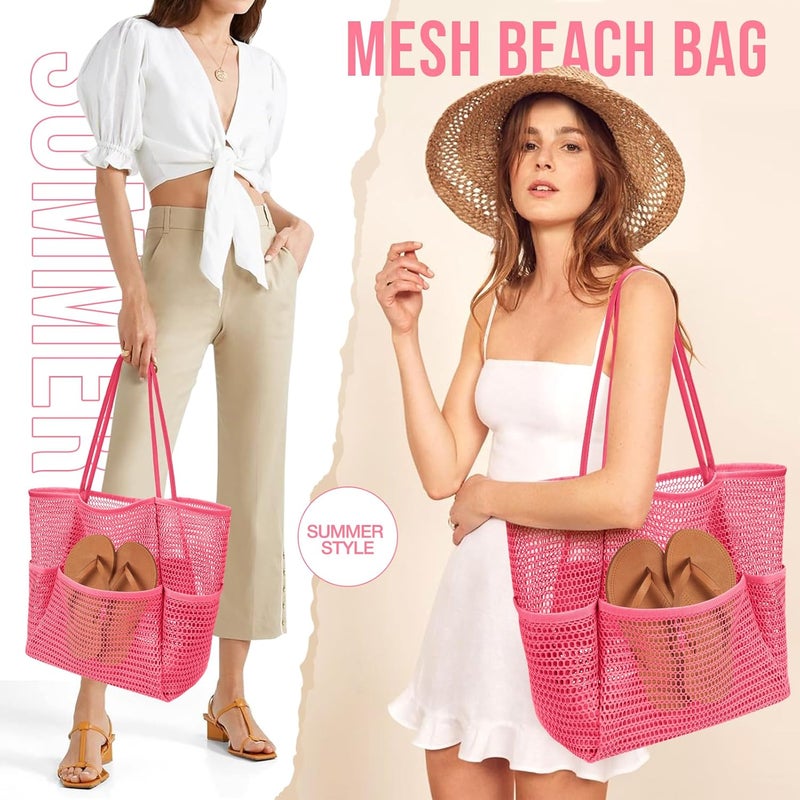 KPX Beach Bag with Mini Pocket, Beach Tote Bags for Women Large Foldable Mesh Swimming Pool Travel Bags - Sandproof - Image 3